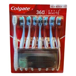 Colgate 360 Optic White Soft Toothbrushes 8 Pack Advanced Cleaning Whitening